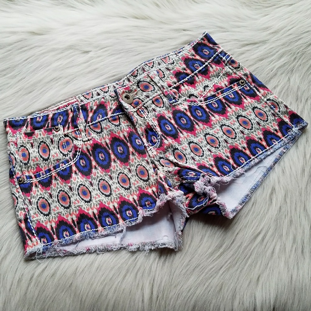 1st💋Kiss Mid-Rise Denim Ikat Print Shorts